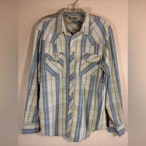 Vintage Saturdays In California Pearl Snap Western Shirt Men's XL Blue Green